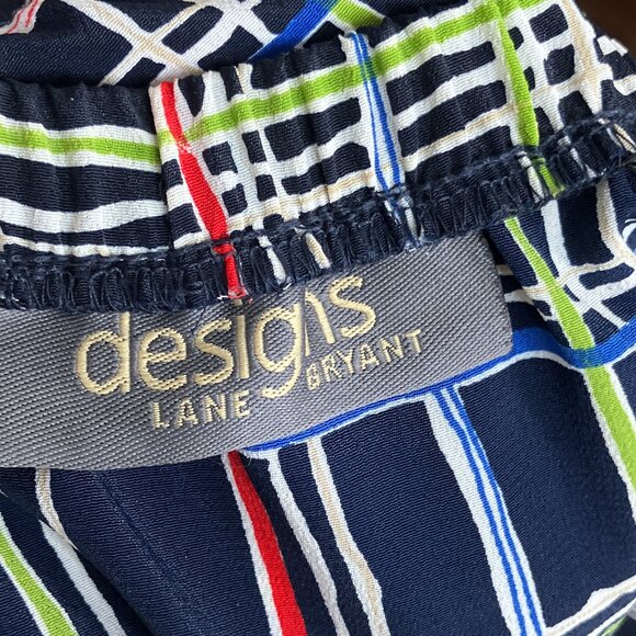 Vintage Lane Bryant Designs 18/20 Navy Green Red Geometric Plaid Wrap Maxi Skirt - Picture 3 of 4